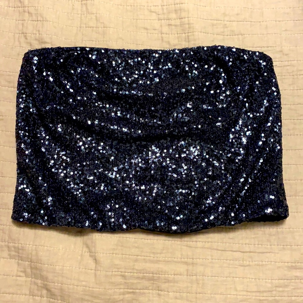 Navy sequin tube top